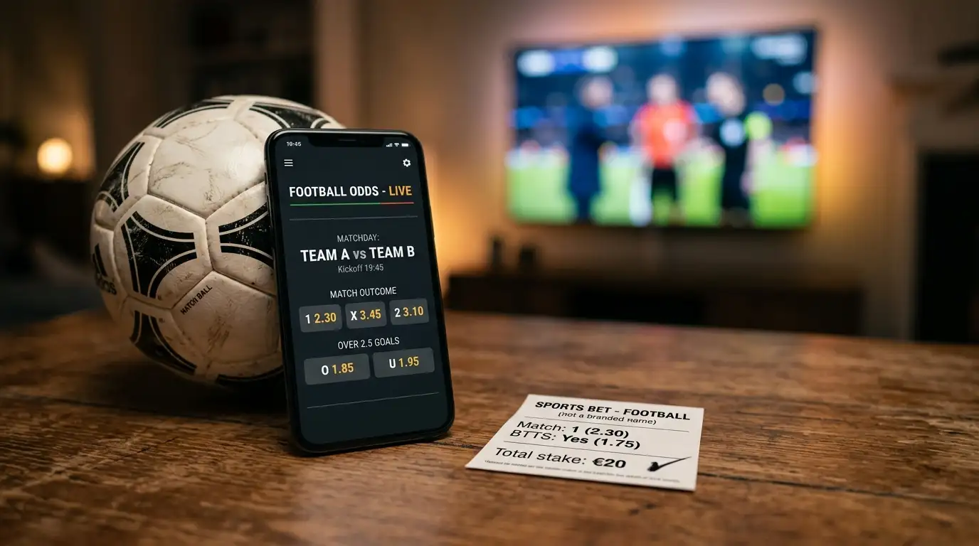 Tableau de cotes et ballon de football sur fond de pelouse, ambiance paris sportifs avant les matchs du Mondial 2026